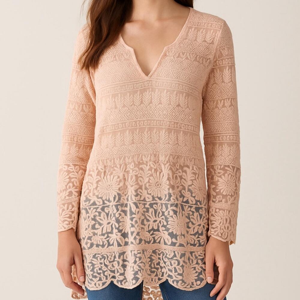 Sundance Peach Crochet Lace Tunic Top Blouse